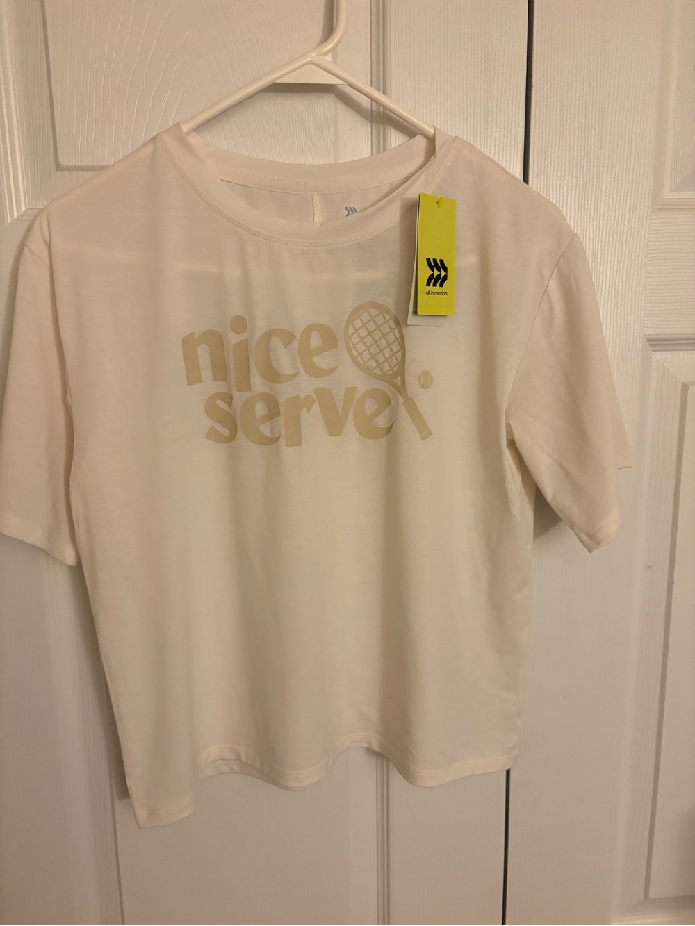 All in Motion Nice Serve Tennis Graphic Tee - Cream -New-